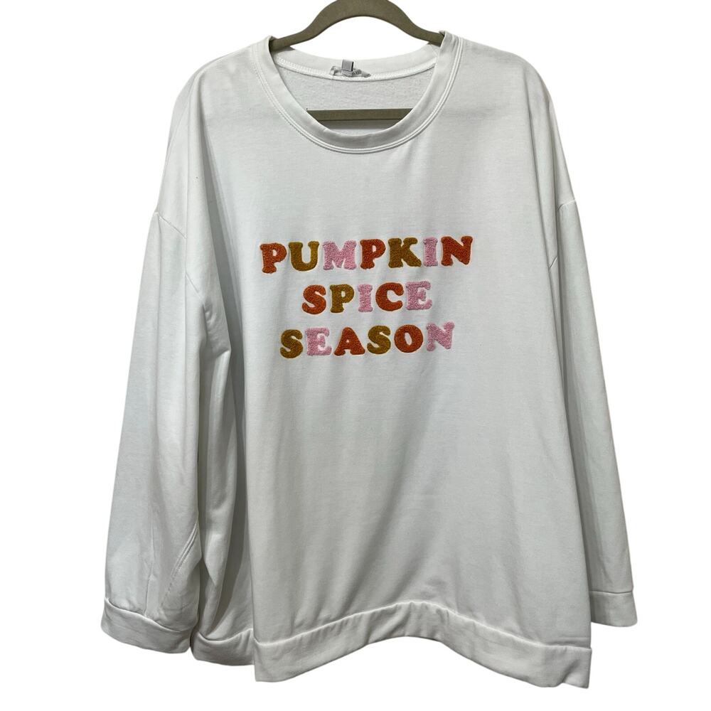 Mary Square‎ Women’s Pumpkin Spice Sweatshirt Plus Size XXL White with Appliqué